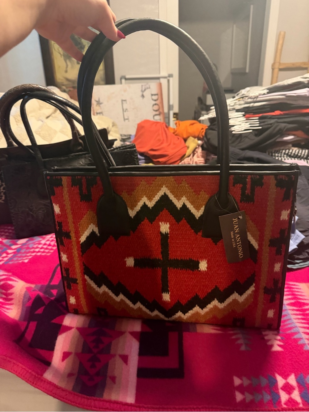 Southwestern Red Woven Tote Shoulder Bag by Juan Antonio